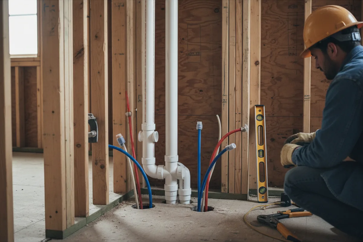 Drain and supply rough-in during Sump Pump Repair in Mineral Ridge